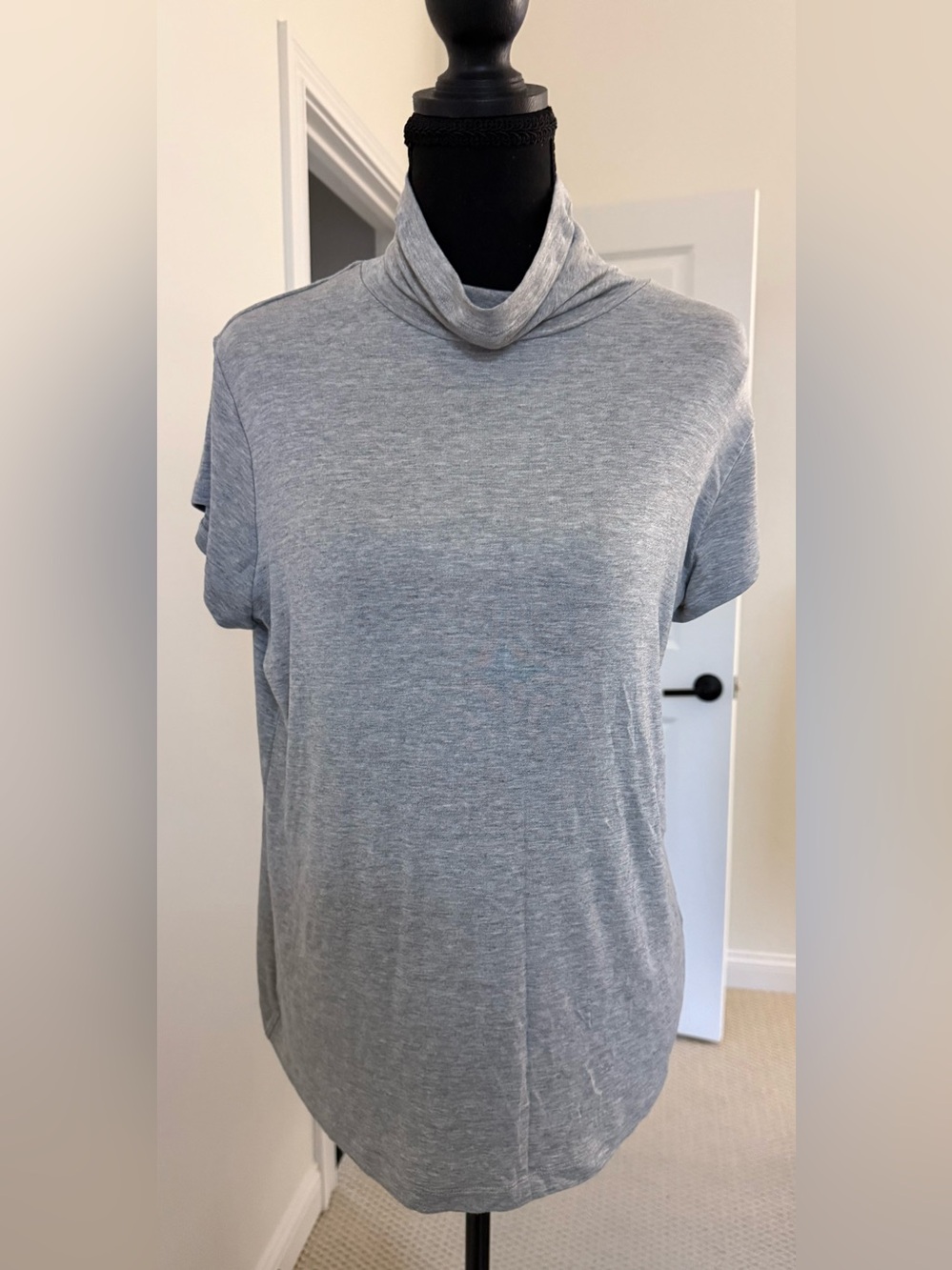 CAbi Light Gray Short Sleeve Turtleneck Top